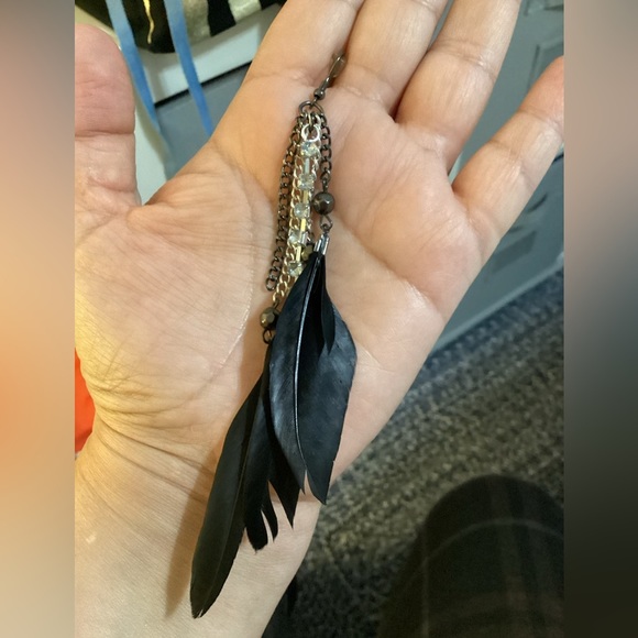 New Classic Black Authentic 3 Feather Earrings with Rhinestones - #188 - Picture 12 of 12